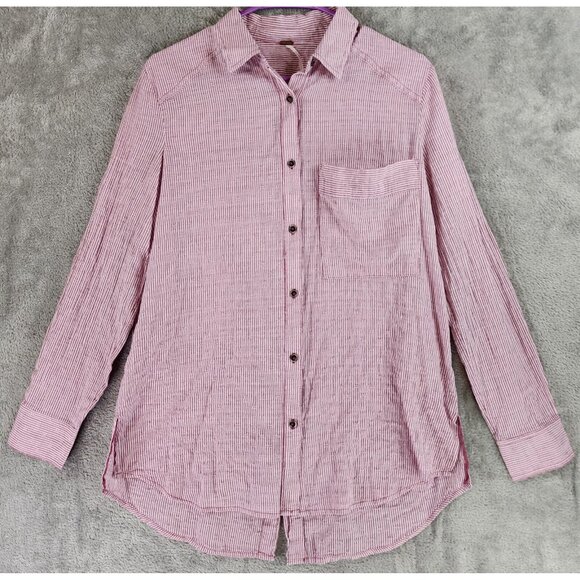 Free People Tops - Free People Shirt Womens Extra Small Red Striped No Limits Button Up Split Back